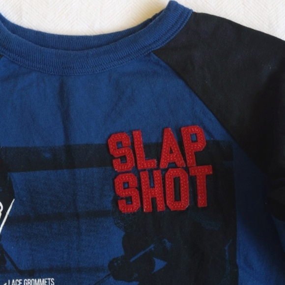joe fresh hockey graphic raglan long sleeve cotton shirt 2T toddler boys - Picture 2 of 8